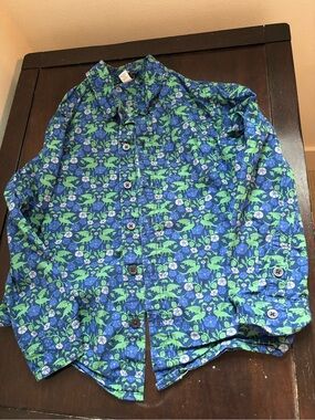 Tea Collection Blue & Green Dragon Floral Button-Down Shirt